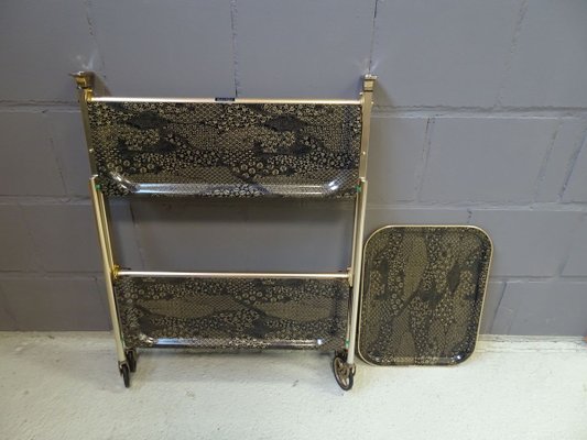 Mid-Century Black Gold Folding Trolley and Serving Tray Set from Textable-POM-737424