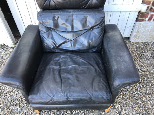 Mid-Century Black Leather Highback Lounge Chair by Hans Olsen for CS Mobelfabrik, 1960s