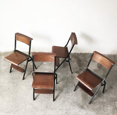 Mid-Century Black Painted Iron and Wood Folding Chairs, 1950s, Set of 4-GGK-635543