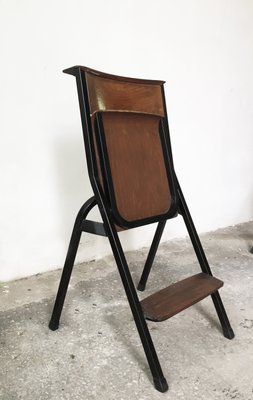 Mid-Century Black Painted Iron and Wood Folding Chairs, 1950s, Set of 4-GGK-635543