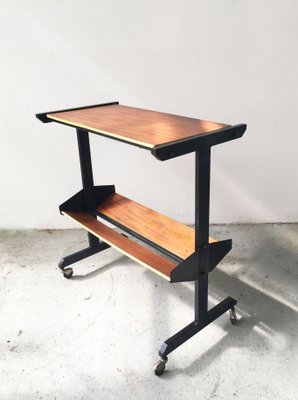 Mid-Century Black Steel Trolley with Veneer Panels and Gold Border, 1950s-GGK-730508