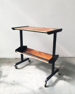 Mid-Century Black Steel Trolley with Veneer Panels and Gold Border, 1950s-GGK-730508