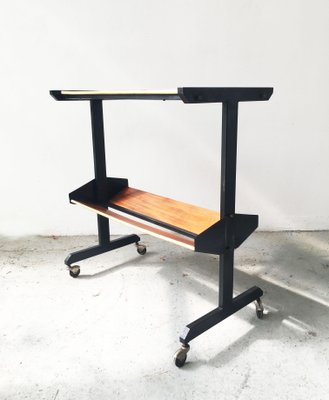 Mid-Century Black Steel Trolley with Veneer Panels and Gold Border, 1950s-GGK-730508