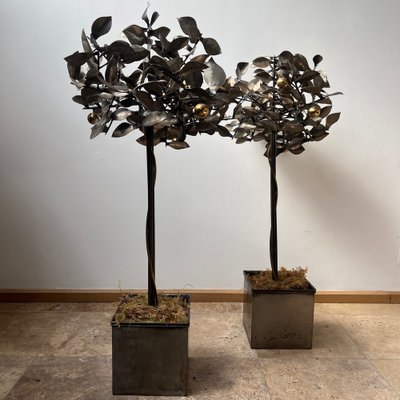 Mid-Century Blacksmith Steel Decorative Trees, Set of 2-JRP-1332537