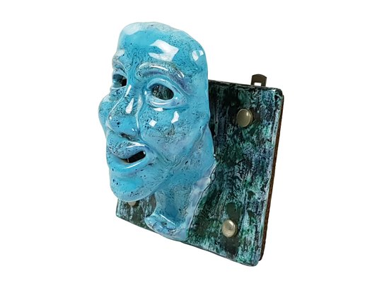 Mid-Century Blue and Yellow Ceramic Mask Wall Racks, 1950s, Set of 2-RD-2041982