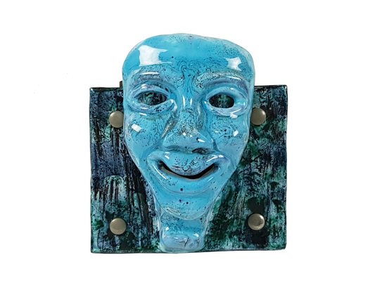 Mid-Century Blue and Yellow Ceramic Mask Wall Racks, 1950s, Set of 2-RD-2041982