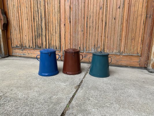 Mid-Century Blue Enamel Bins, 1950s, Set of 3-OXJ-1287036