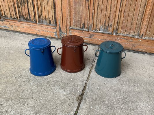 Mid-Century Blue Enamel Bins, 1950s, Set of 3-OXJ-1287036