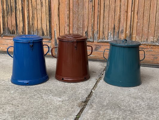 Mid-Century Blue Enamel Bins, 1950s, Set of 3-OXJ-1287036