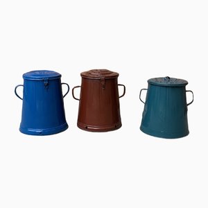 Mid-Century Blue Enamel Bins, 1950s, Set of 3-OXJ-1287036