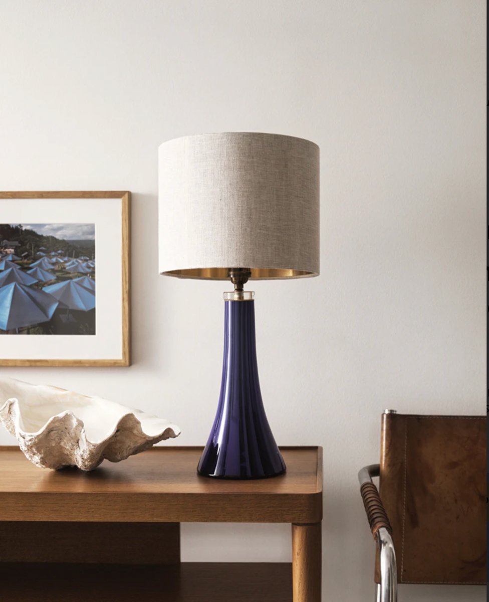 Mid-Century Blue Glass Table Lamp from Hyllinge, 1960s