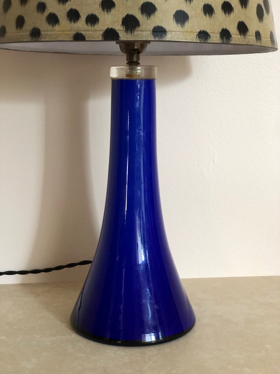 Mid-Century Blue Glass Table Lamp from Lindshammar, 1960s