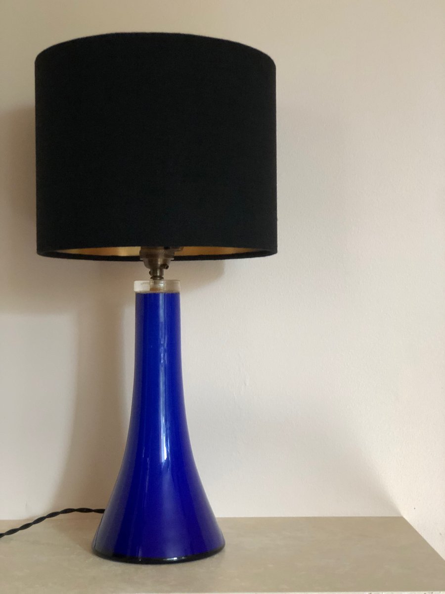 Mid-Century Blue Glass Table Lamp from Lindshammar, 1960s