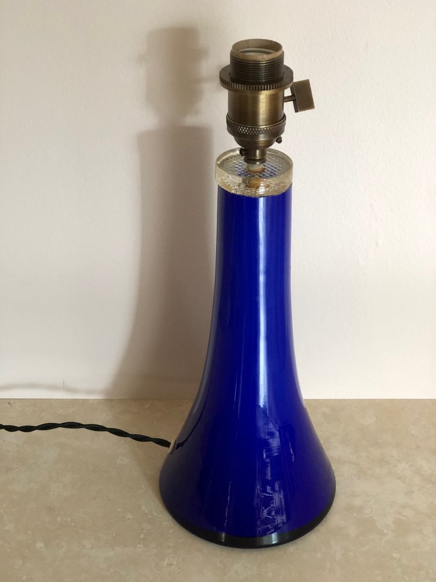 Mid-Century Blue Glass Table Lamp from Lindshammar, 1960s