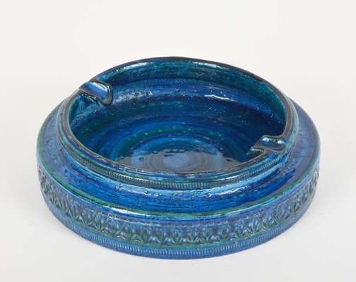 Mid-Century Blue Glazed Ceramic Ashtray by Aldo Londi for Bitossi, Italy, 1960s-JDR-1126089