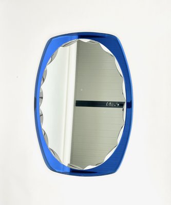 Mid-Century Blue Oval Wall Mirror from Cristal Art, Italy, 1960s-LYQ-1171257