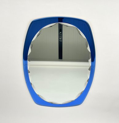 Mid-Century Blue Oval Wall Mirror from Cristal Art, Italy, 1960s-LYQ-1171257