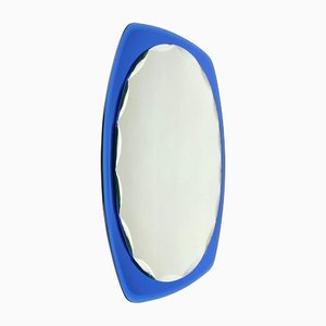 Mid-Century Blue Oval Wall Mirror from Cristal Art, Italy, 1960s-LYQ-1171257