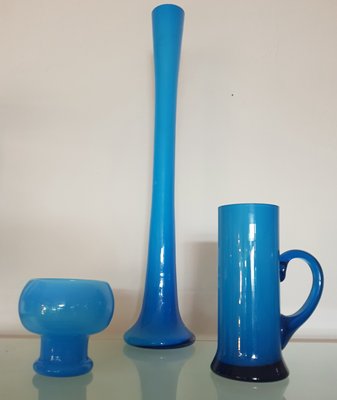 Mid-Century Blue Vases from Friedrich Glas, 1960s, Set of 3-QDP-860022