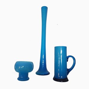 Mid-Century Blue Vases from Friedrich Glas, 1960s, Set of 3-QDP-860022