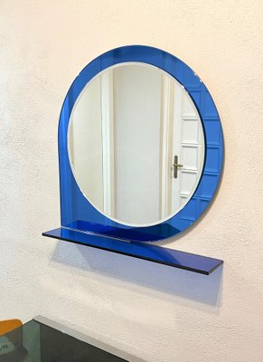 Mid-Century Blue Wall Mirror & Shelf by Sena Cristal, 1970s-LYQ-1274913