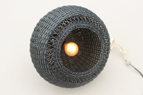 Mid-Century Blue Wicker Pendant Light-DUM-1336716