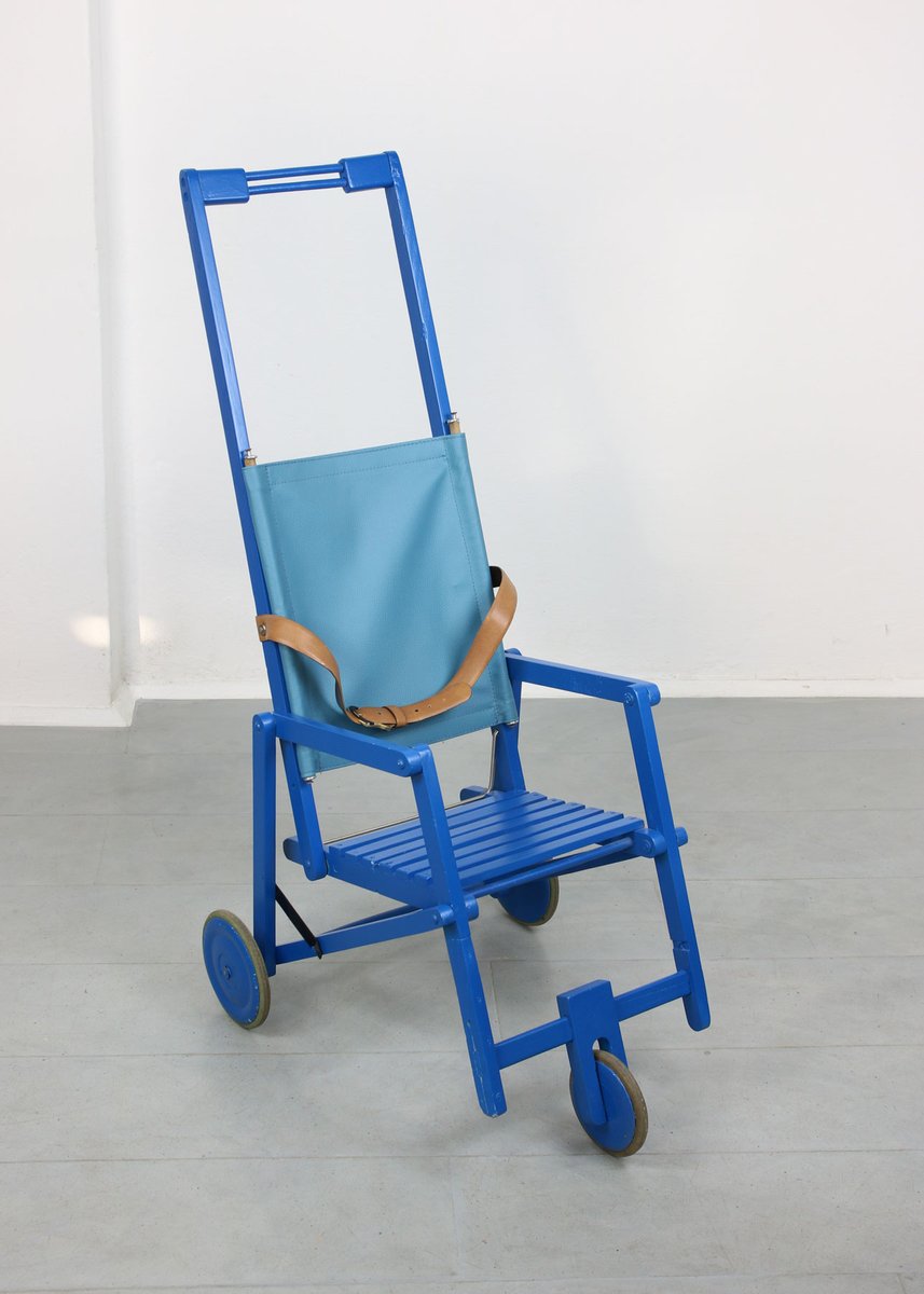 Mid-Century Blue Wooden Foldable Stroller, 1960s