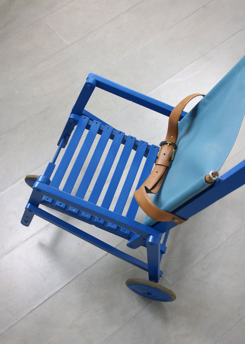 Mid-Century Blue Wooden Foldable Stroller, 1960s