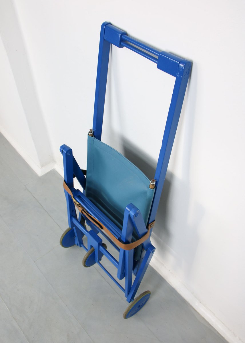 Mid-Century Blue Wooden Foldable Stroller, 1960s