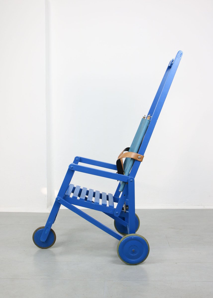 Mid-Century Blue Wooden Foldable Stroller, 1960s