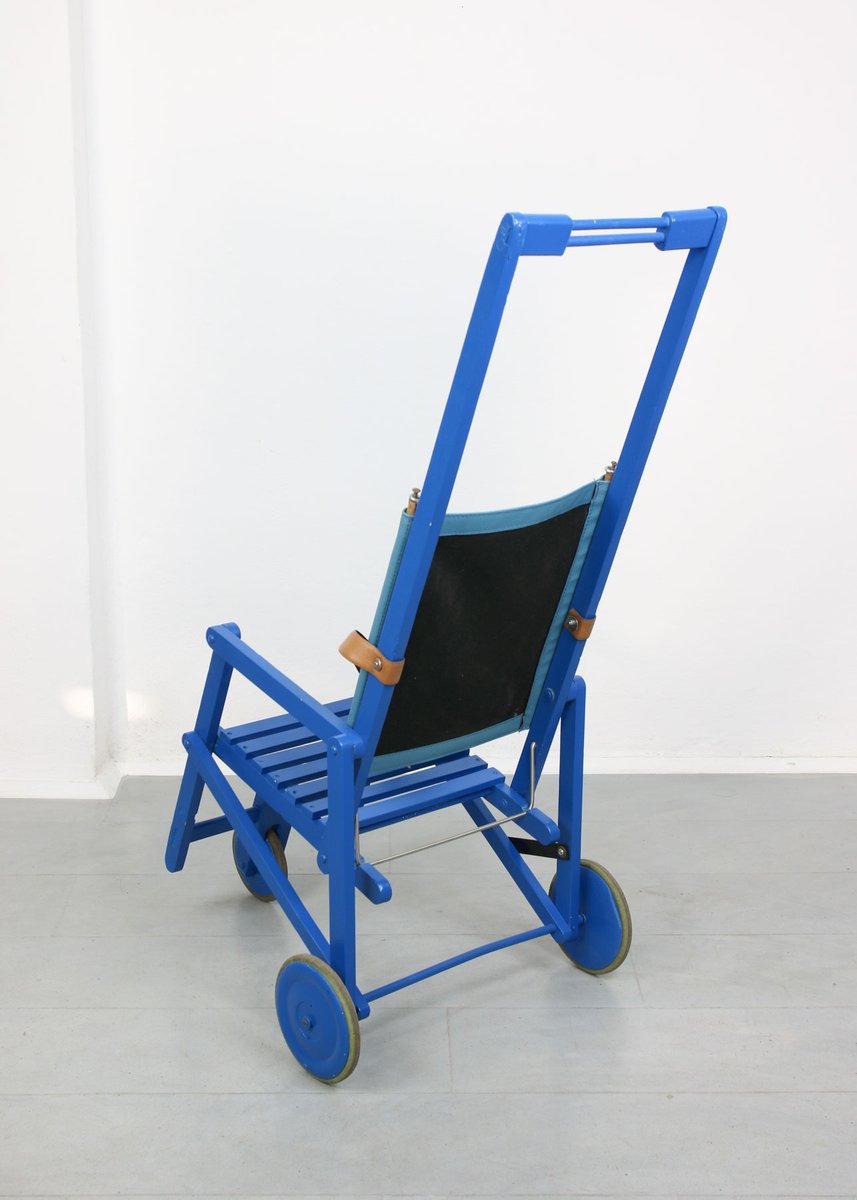 Mid-Century Blue Wooden Foldable Stroller, 1960s