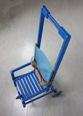 Mid-Century Blue Wooden Foldable Stroller, 1960s-HGJ-1123792