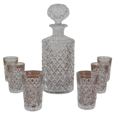 Mid-Century Bohemia Crystal Glasses and Carafe, 1950s, Set of 7-TZ-1305494