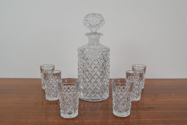 Mid-Century Bohemia Crystal Glasses and Carafe, 1950s, Set of 7-TZ-1305494