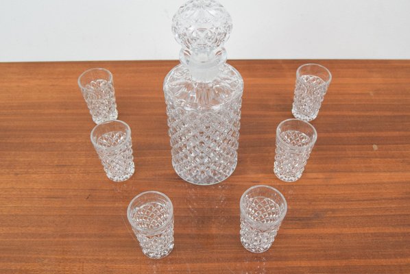 Mid-Century Bohemia Crystal Glasses and Carafe, 1950s, Set of 7-TZ-1305494