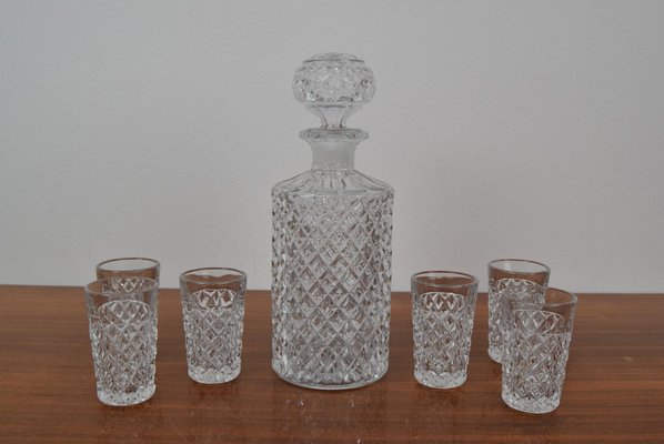 Mid-Century Bohemia Crystal Glasses and Carafe, 1950s, Set of 7-TZ-1305494