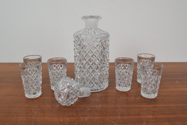 Mid-Century Bohemia Crystal Glasses and Carafe, 1950s, Set of 7-TZ-1305494