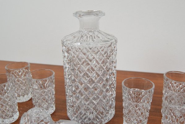 Mid-Century Bohemia Crystal Glasses and Carafe, 1950s, Set of 7-TZ-1305494