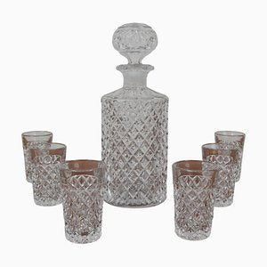 Mid-Century Bohemia Crystal Glasses and Carafe, 1950s, Set of 7-TZ-1305494