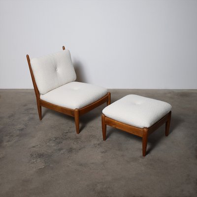 Mid-Century Bouclé Lounge Chair with Ottoman, 1960s, Set of 2-FPZ-1787489