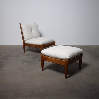 Mid-Century Bouclé Lounge Chair with Ottoman, 1960s, Set of 2-FPZ-1787489