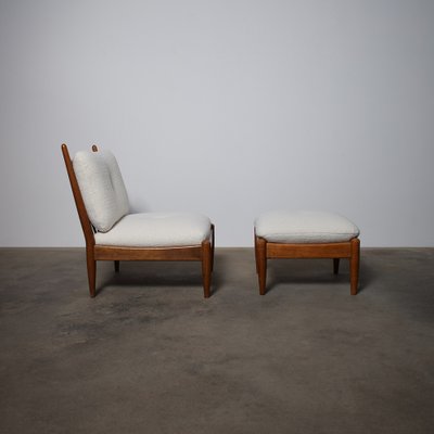 Mid-Century Bouclé Lounge Chair with Ottoman, 1960s, Set of 2-FPZ-1787489