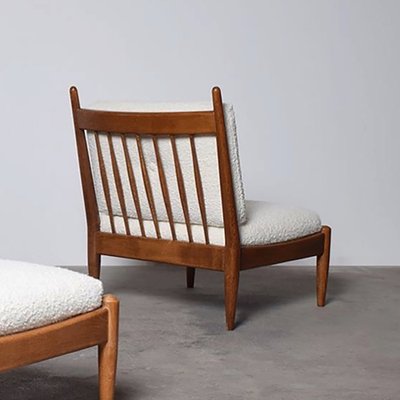 Mid-Century Bouclé Lounge Chair with Ottoman, 1960s, Set of 2-FPZ-1787489