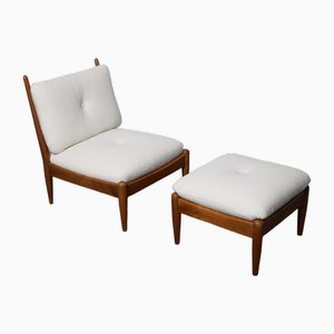 Mid-Century Bouclé Lounge Chair with Ottoman, 1960s, Set of 2-FPZ-1787489