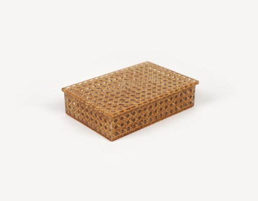 Mid-Century Box in Rattan, Acrylic Glass and Cork in the style of Christian Dior, Italy, 1970s-LYQ-1750925