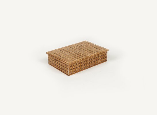 Mid-Century Box in Rattan, Acrylic Glass and Cork in the style of Christian Dior, Italy, 1970s-LYQ-1750925