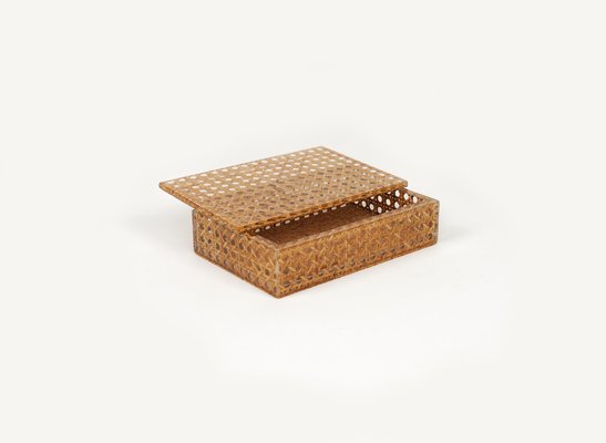 Mid-Century Box in Rattan, Acrylic Glass and Cork in the style of Christian Dior, Italy, 1970s-LYQ-1750925