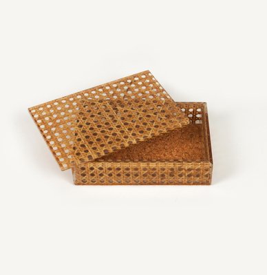 Mid-Century Box in Rattan, Acrylic Glass and Cork in the style of Christian Dior, Italy, 1970s-LYQ-1750925