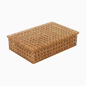 Mid-Century Box in Rattan, Acrylic Glass and Cork in the style of Christian Dior, Italy, 1970s-LYQ-1750925