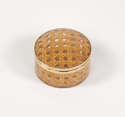 Mid-Century Box in Rattan and Brass from Christian Dior, 1970s-LYQ-2035239